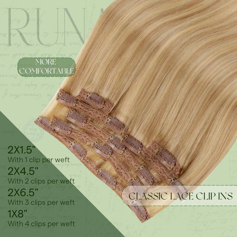 RUNATURE Blonde Clip in Hair Extensions, Real Human Hair Clip in Extensions, Short Hair Extensions Clip Ins, Double Weft Remy Natural Hair, 12 Inch 80g 7pcs, #16P24 Golden Blonde Highlights - Image 4